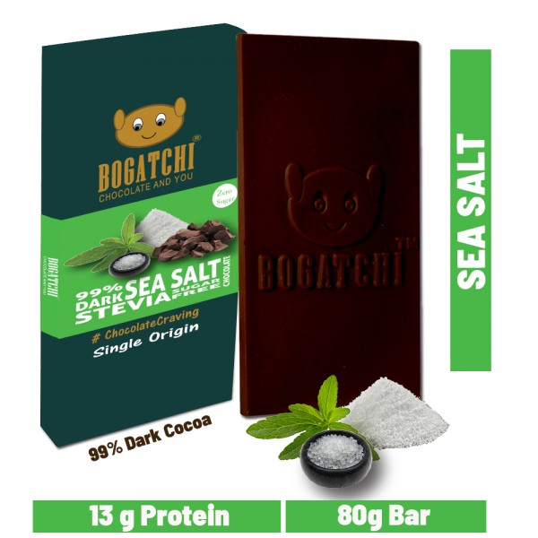 BOGATCHI Stevia Sugarfree Chocolate Bar, Sea Salt, 80g
